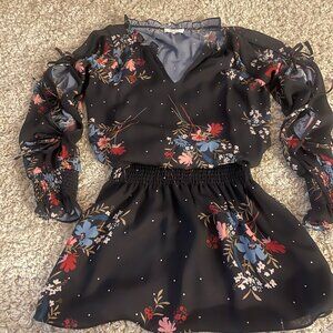 Parker Black Floral Chiffon Mini Dress XS NWOT